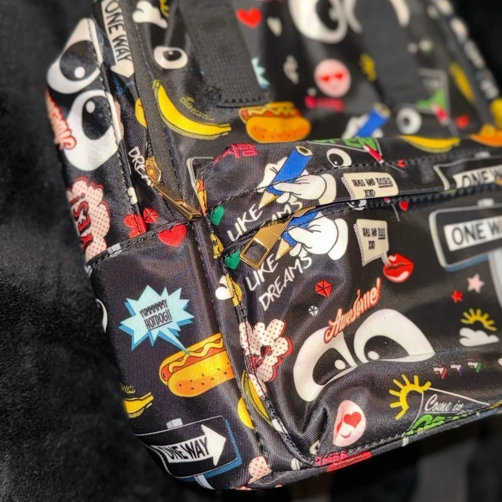 Black Graphic Pop Art Bag with Cartoon Elements